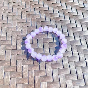 US Handmade Natural Soothing Healing Stone Smooth Purple/White Crystal Beaded Bracelet