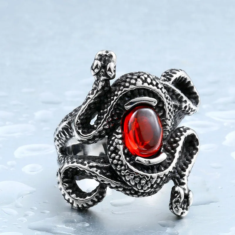Vintage-Inspired Men's Zircon Snake Ring in Stainless Steel, Inspired by Nature's Predator